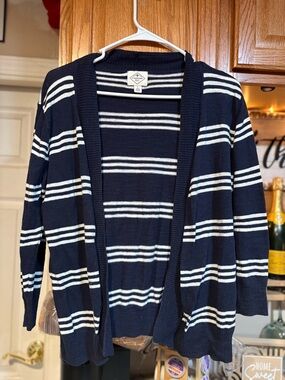 St. John's Bay Navy & White Striped Knit Cardigan